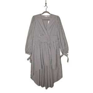 NEW YORK & COMPANY NEW $70 Blue White Striped Tie Sleeve Hi-Low Hem Dress Medium